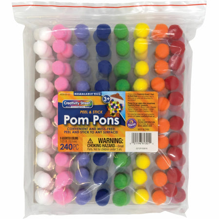 Creativity Street Peel-n-Stick Pom Pons - Colorful Plush Project Pack - Poms