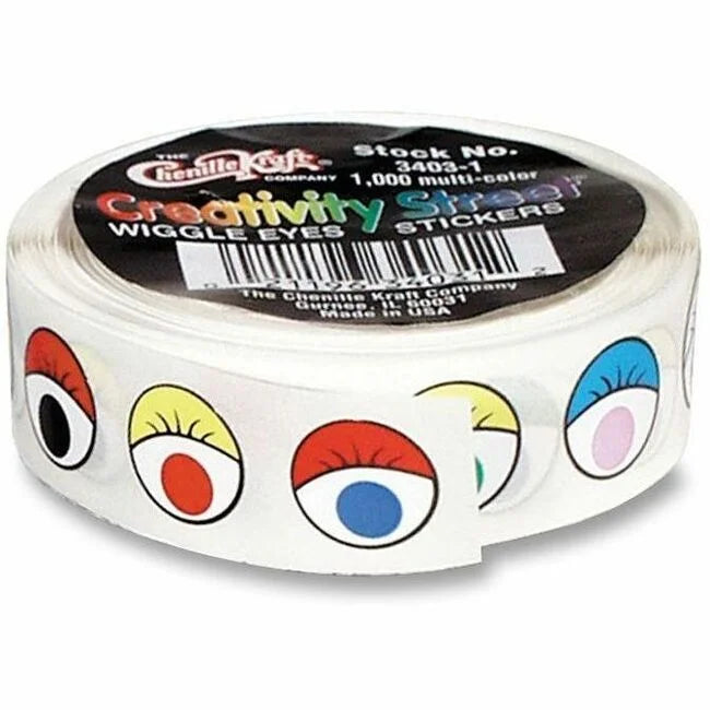 Creativity Street Wiggle Eyes Stickers - Assorted Self-adhesive - 1000 / Roll