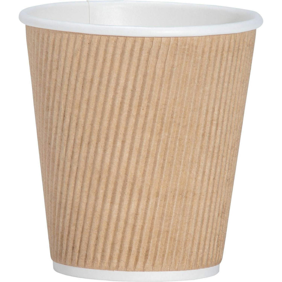Genuine Joe 10 oz Rippled Hot Cups - 25 / Pack - 10 fl oz - 20 / Carton - Brown - Hot Drink, Beverage