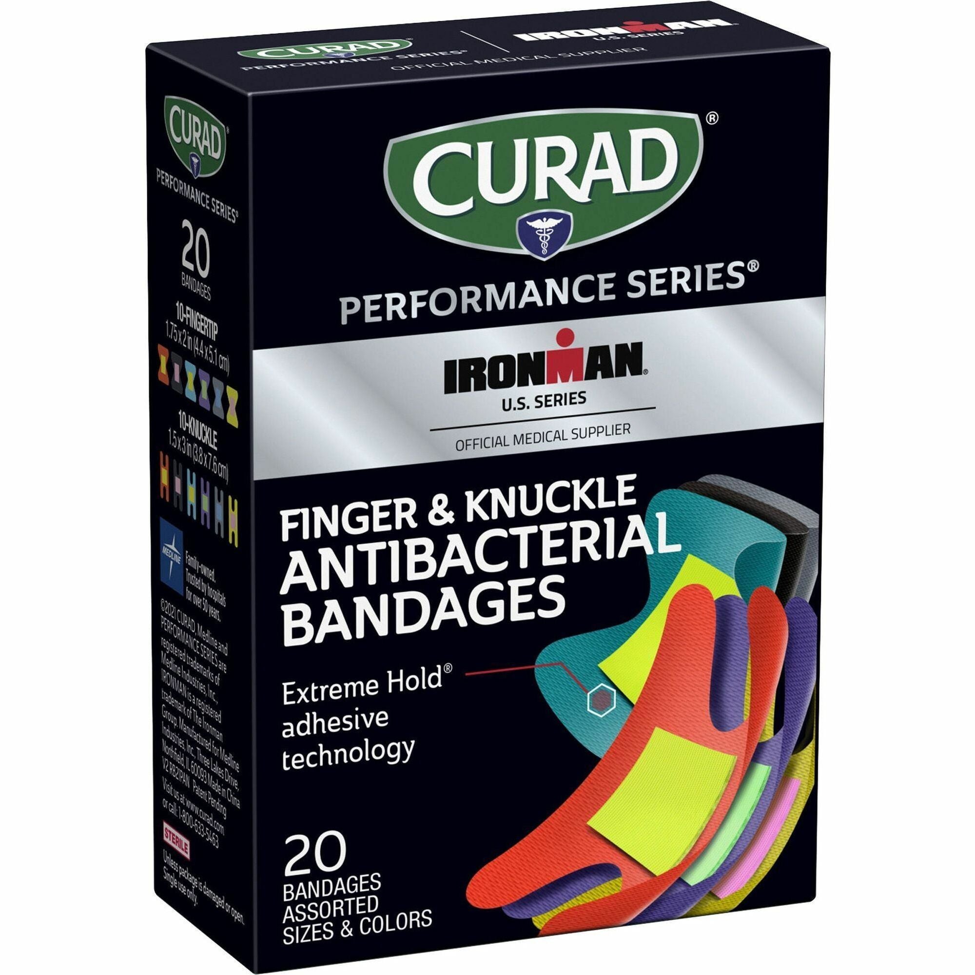 Curad Antibacterial Finger/Knuckle Bandages - Assorted Fabric - 20/Box - & Wraps