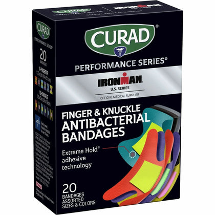 Curad Antibacterial Finger/Knuckle Bandages - Assorted Fabric - 20/Box - & Wraps