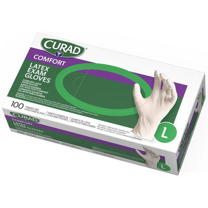 Curad Latex Exam Gloves - Large White Textured - Healthcare Use - 100/Box