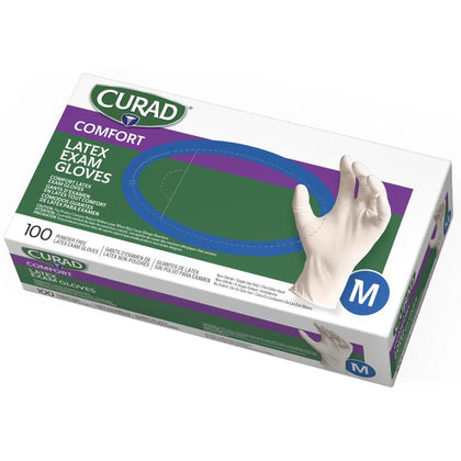 Curad Latex Exam Gloves - Medium White Textured - 100/Box