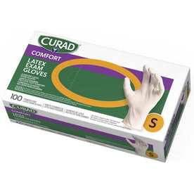 Curad Latex Exam Gloves: Small White Textured - 100/Box - Gloves