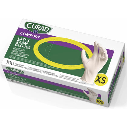 Curad Latex Exam Gloves - X-Small White Textured - 100/Box