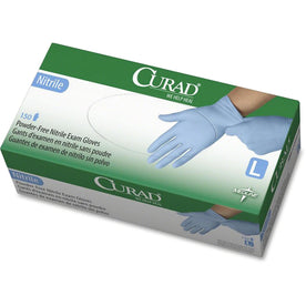 Curad Nitrile Exam Gloves - Large Blue Chemical Resistant - 150/Box