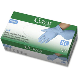 Curad Nitrile Exam Gloves - X-Large Full-Textured Blue - Latex-Free Chemical Resistant - Medical Use - 130/Box