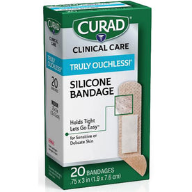 Curad Silicone Flexible Fabric Bandages - 3’’ x 0.75’’ - Beige - 20/Box - & Wraps