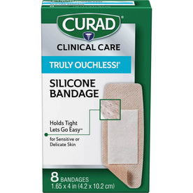 Curad Truly Ouchless Silicone Bandage - Beige 1.65’’ x 4’’ - 8/Box - Bandages & Wraps