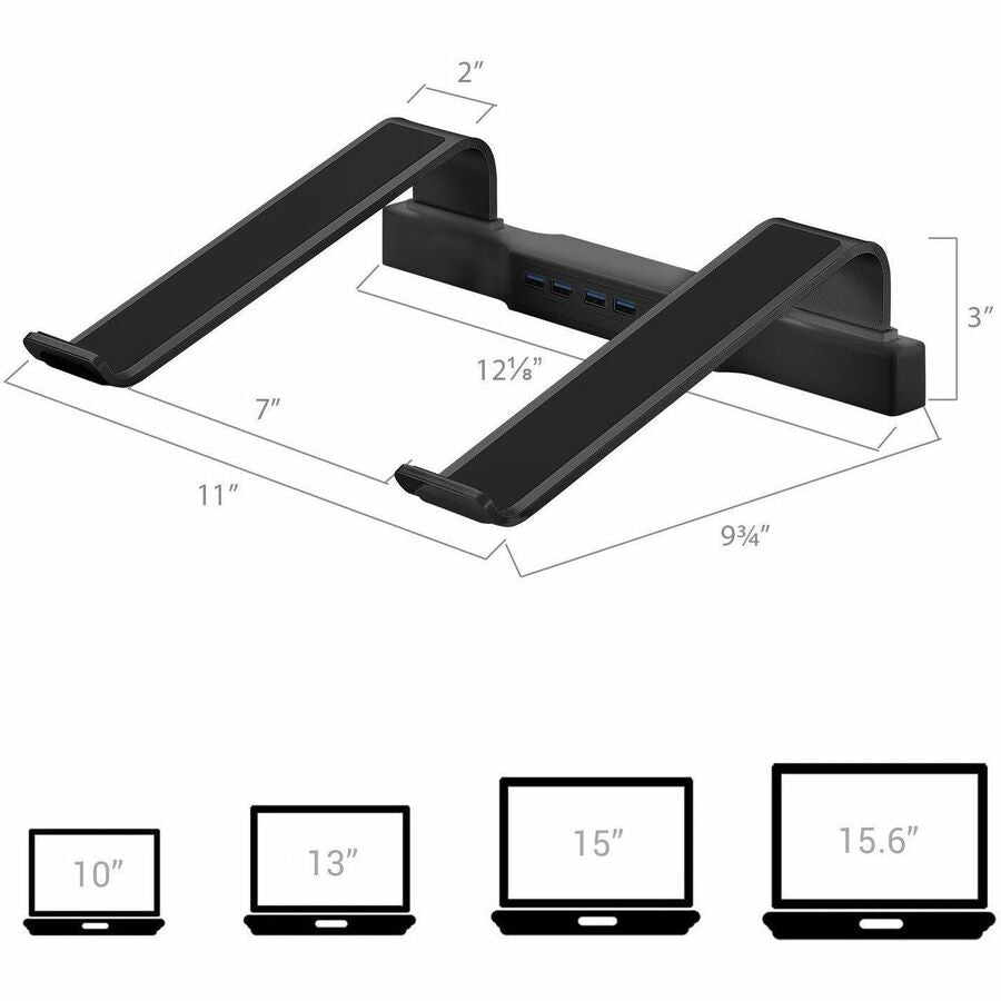 DAC® MP-220 Non-Skid Laptop Stand With 4-Port USB 3.0 Hub, Black - Alternate-Image3