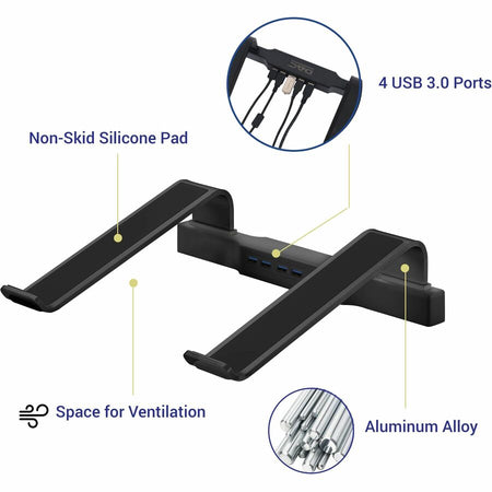 DAC® MP-220 Non-Skid Laptop Stand With 4-Port USB 3.0 Hub, Black - Alternate-Image1