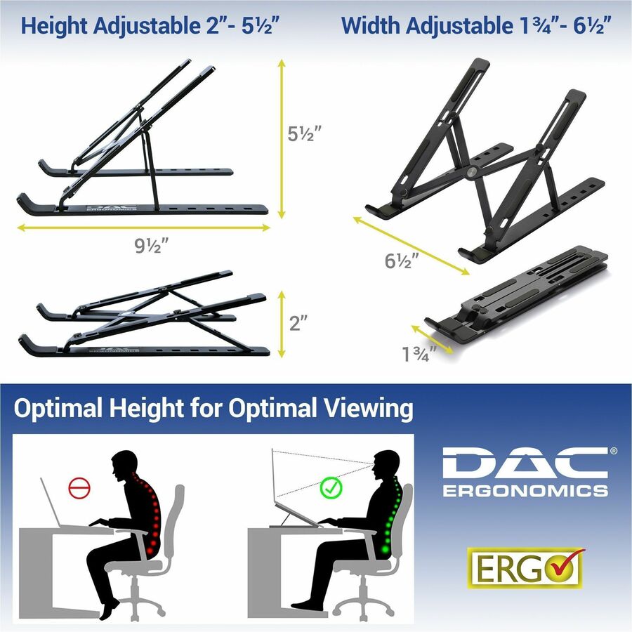 DAC&reg; MP-222 Portable and Adjustable Laptop/Tablet Stand, Black - Alternate-Image4