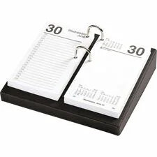 Dacasso Classic Calendar Holder - Support 3.50’’ x 6’’ Media - Leather - Black Silver - 1 Each - Desk Pads & Mats