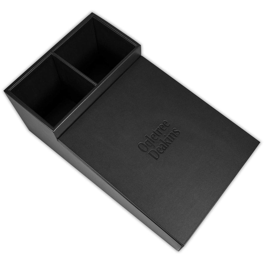 Dacasso Classic Leather Coffee Condiment Organizer - Removable Lid - Black - 1 Each - Breakroom Organizers