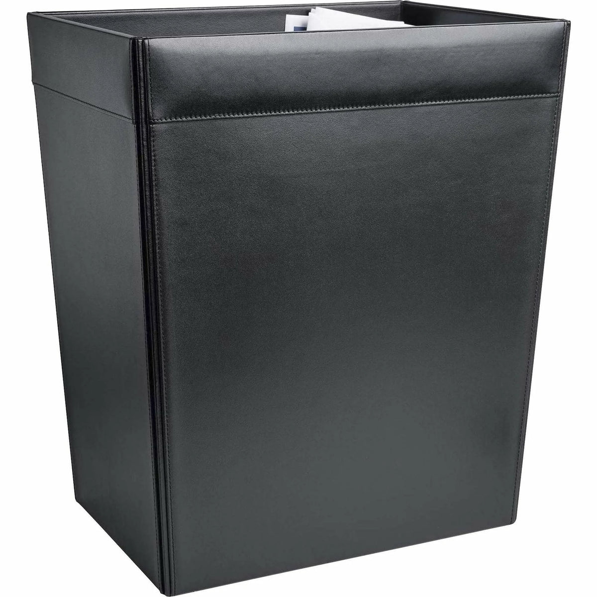 Dacasso Classic Waste Basket: 8 gal Square Top Grain Leather - Black - Containers & Lids