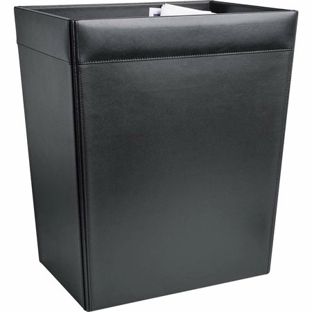 Dacasso Classic Waste Basket: 8 gal Square Top Grain Leather - Black - Containers & Lids