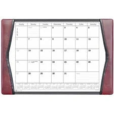 Dacasso Leather Calendar Desk Pad - Rectangular - 12 Sheets - Top Grain Velveteen - Burgundy - Pads & Mats