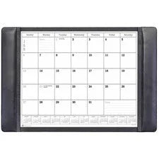 Dacasso Leather Calendar Desk Pad - Rectangular - 12 Sheets - Top Grain Leatherette Velveteen - Black - Pads & Mats