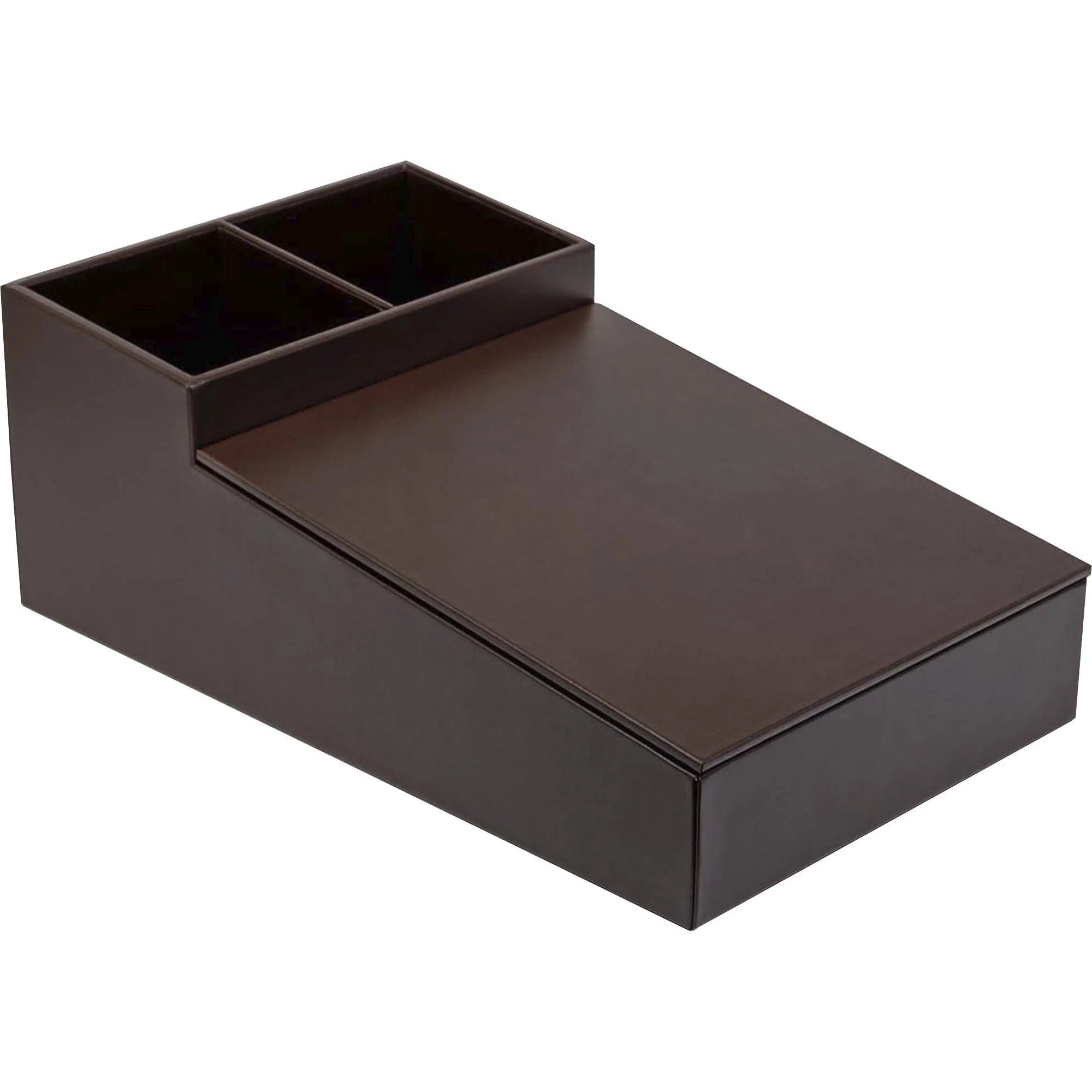 Dacasso Leather Coffee Condiment Organizer - Removable Lid - Chocolate Brown - Top Grain Velveteen Leatherette - 1 Each