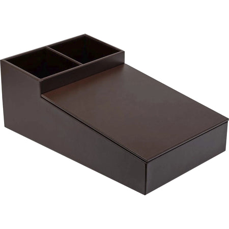 Dacasso Leather Coffee Condiment Organizer - Removable Lid - Chocolate Brown - Top Grain Velveteen Leatherette - 1 Each