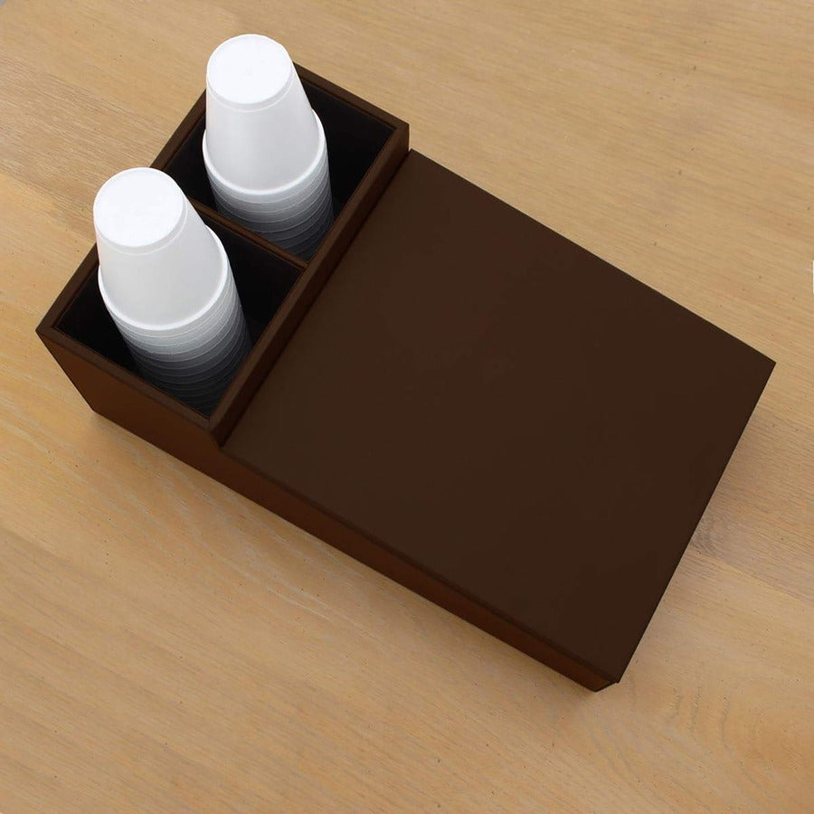 Dacasso Leather Coffee Condiment Organizer - Removable Lid - Chocolate Brown - Top Grain Velveteen Leatherette - 1 Each