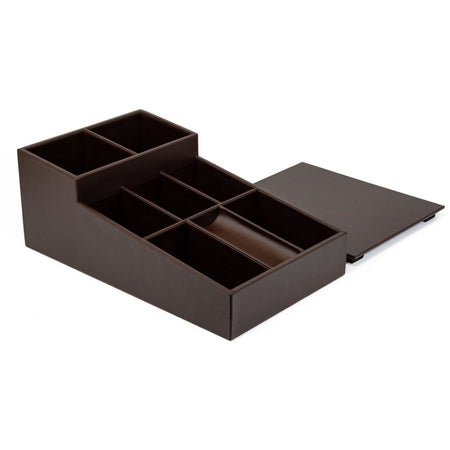 Dacasso Leather Coffee Condiment Organizer - Removable Lid - Chocolate Brown - Top Grain Velveteen Leatherette - 1 Each