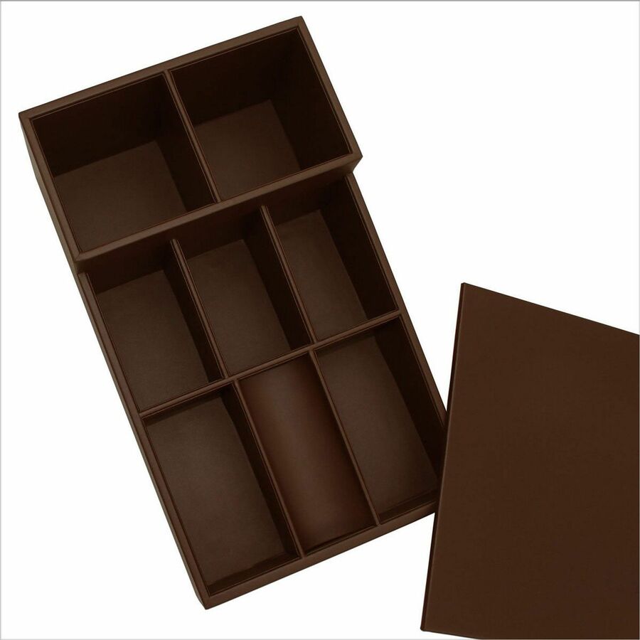 Dacasso Leather Coffee Condiment Organizer - Removable Lid - Chocolate Brown - Top Grain Velveteen Leatherette - 1 Each