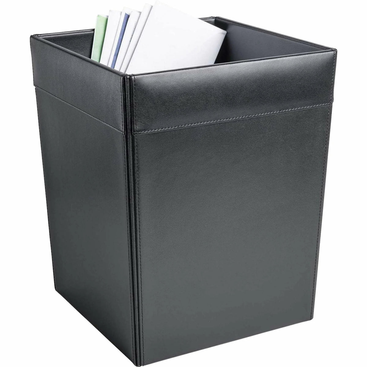 Dacasso Leather Square Wastebasket - 12’’ Height - Black - Waste Containers & Lids