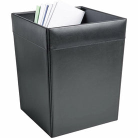 Dacasso Leather Square Wastebasket - 12’’ Height - Black - Waste Containers & Lids
