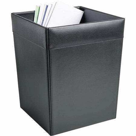 Dacasso Leather Square Wastebasket - 12’’ Height - Black - Waste Containers & Lids