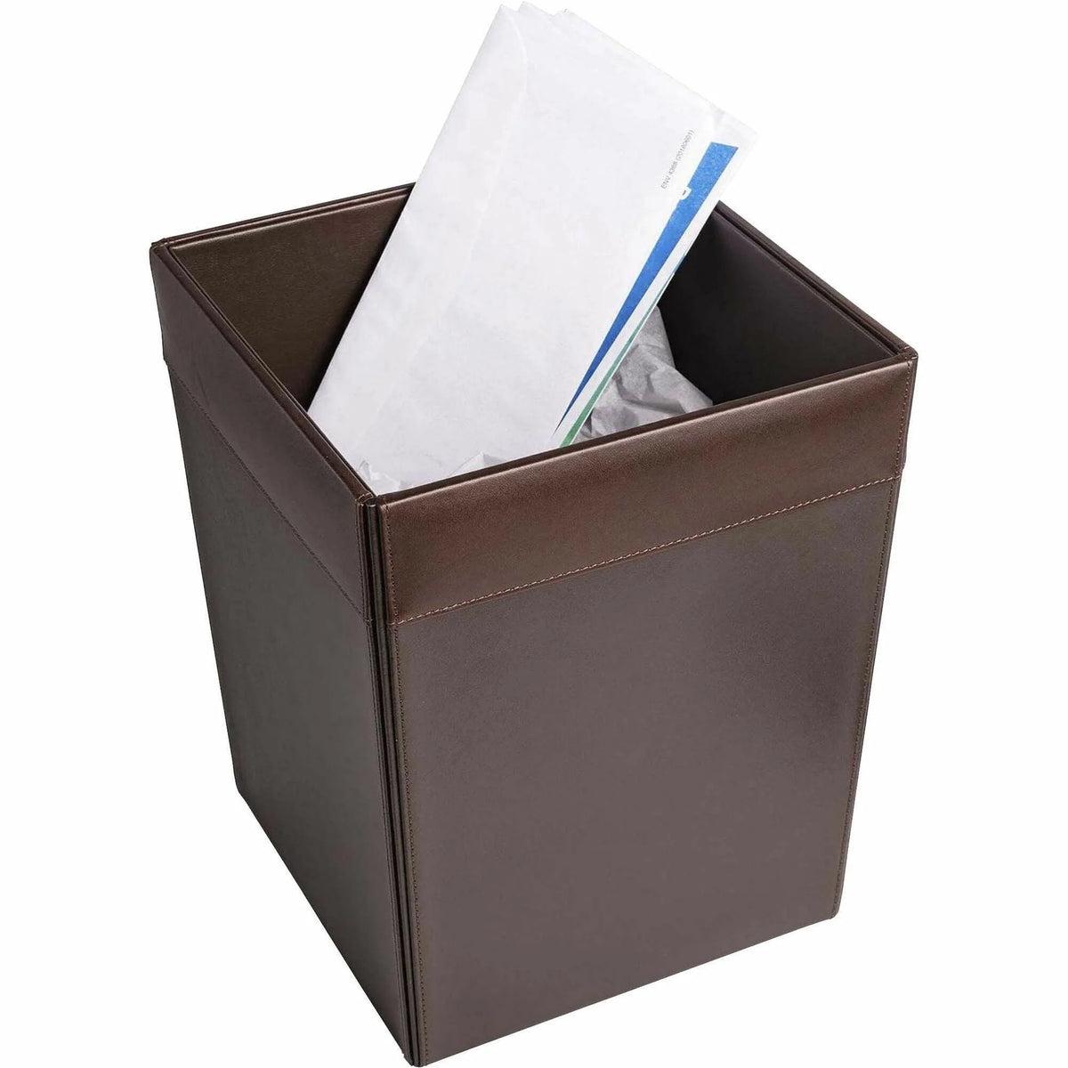 Dacasso Leather Square Wastebasket - 12’’ Height - Chocolate - Waste Containers & Lids