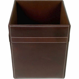 Dacasso Leather Square Wastebasket - Brown - 12’’ Height x 9.5’’ Width Depth - Waste Containers & Lids