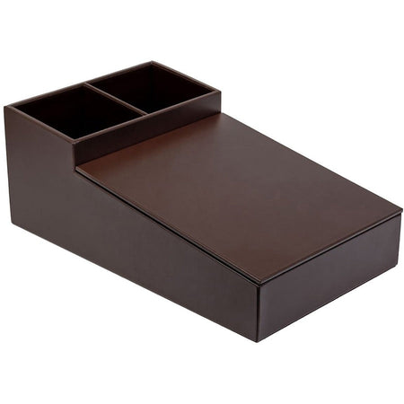 Dacasso Leatherette Coffee Condiment Organizer - Removable Lid - Chocolate Brown - Velveteen - 1 Each - Breakroom
