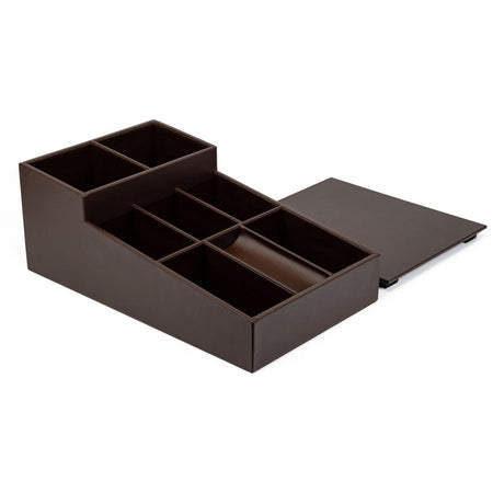 Dacasso Leatherette Coffee Condiment Organizer - Removable Lid - Chocolate Brown - Velveteen - 1 Each - Breakroom