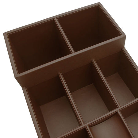 Dacasso Leatherette Coffee Condiment Organizer - Removable Lid - Chocolate Brown - Velveteen - 1 Each - Breakroom