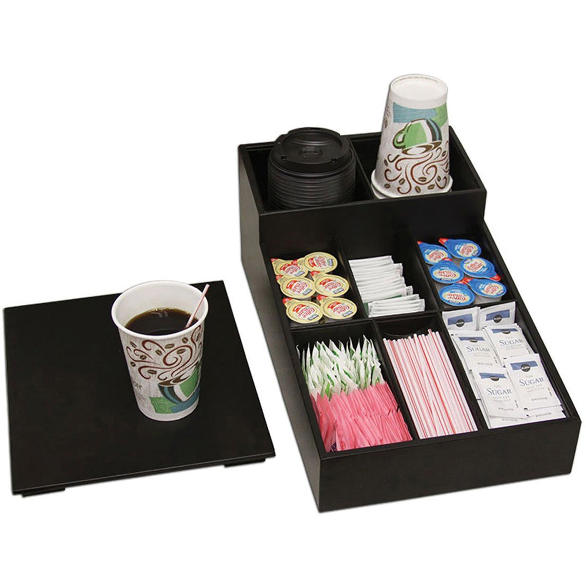 Dacasso Leatherette Coffee Condiment Organizer - Removable Lid - Black - Velveteen - 1 Each - Breakroom Organizers