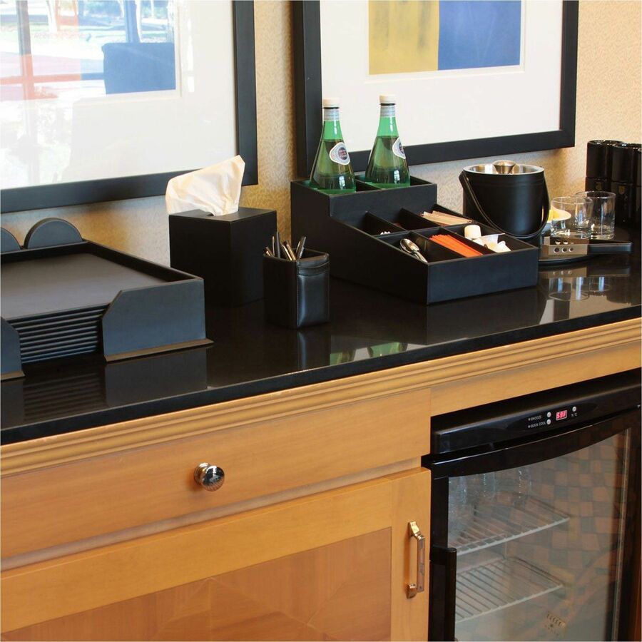 Dacasso Leatherette Coffee Condiment Organizer - Removable Lid - Black - Velveteen - 1 Each - Breakroom Organizers