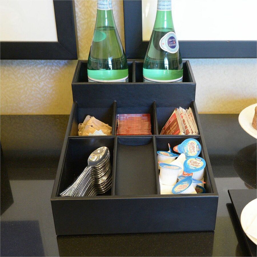 Dacasso Leatherette Coffee Condiment Organizer - Removable Lid - Black - Velveteen - 1 Each - Breakroom Organizers