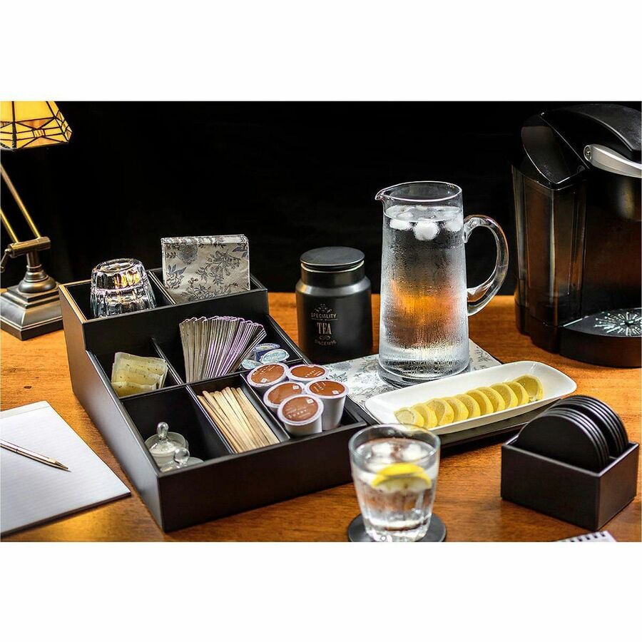 Dacasso Leatherette Coffee Condiment Organizer - Removable Lid - Black - Velveteen - 1 Each - Breakroom Organizers