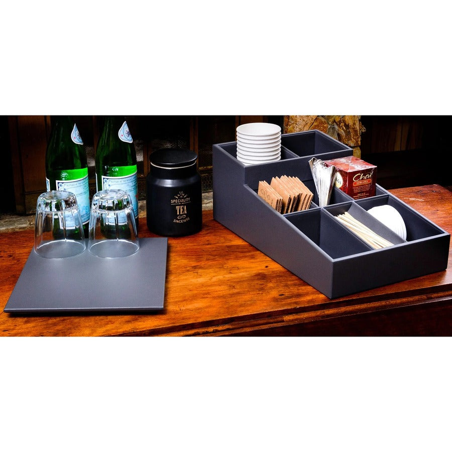 Dacasso Leatherette Coffee Condiment Organizer - Removable Lid - Gray - Velveteen - 1 Each - Breakroom Organizers