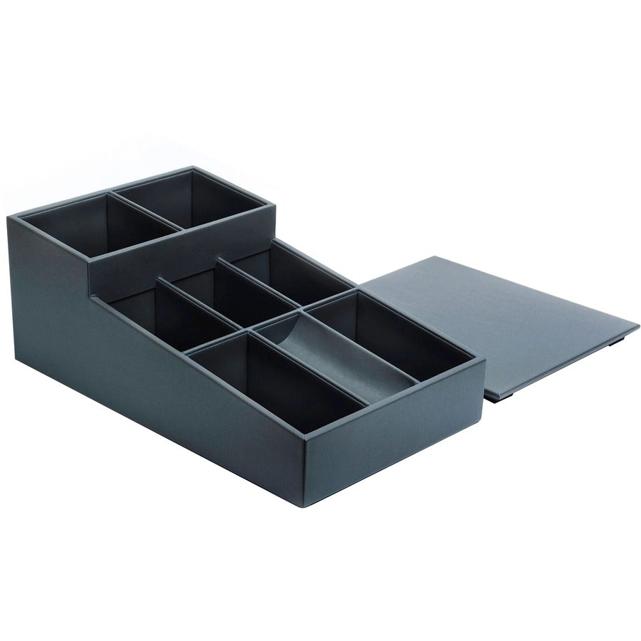 Dacasso Leatherette Coffee Condiment Organizer - Removable Lid - Gray - Velveteen - 1 Each - Breakroom Organizers