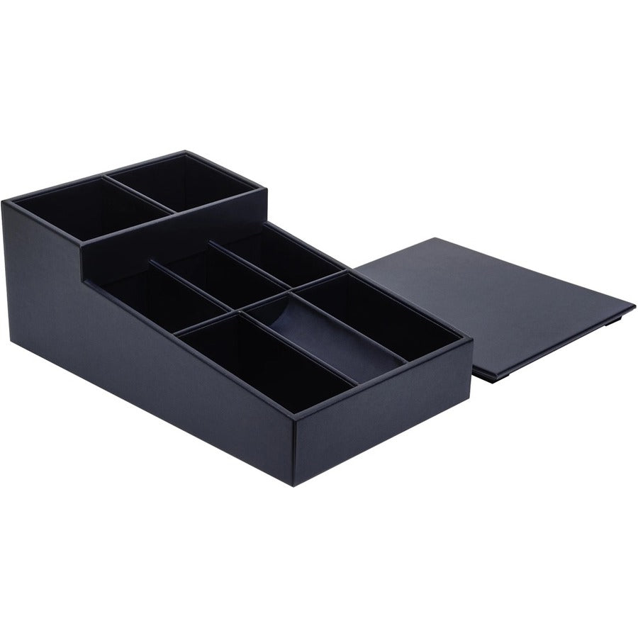 Dacasso Leatherette Coffee Condiment Organizer - Removable Lid - Navy Blue - Velveteen - 1 Each - Breakroom Organizers