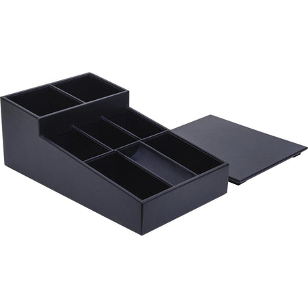 Dacasso Leatherette Coffee Condiment Organizer - Removable Lid - Navy Blue - Velveteen - 1 Each - Breakroom Organizers
