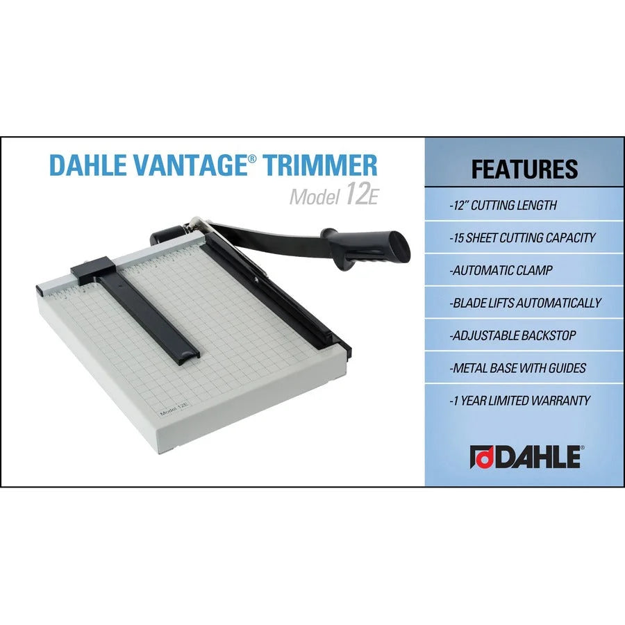 Dahle Vantage 12e Paper Trimmer: 15-Sheet Capacity 12’’ Length Metal Gray - Trimmers & Accessories