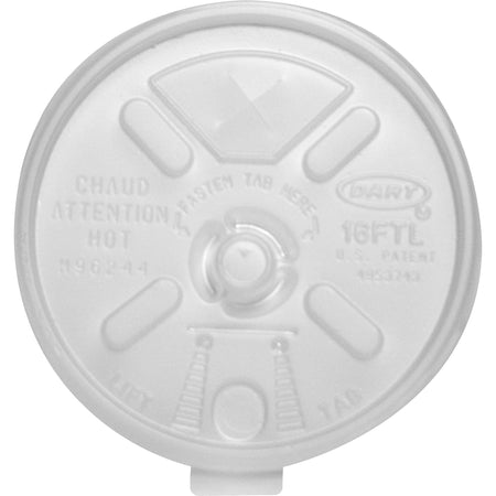 Dart 12-24 oz Foam Cup Straw-Slotted Lid with Lift n’ Lock - Round - Plastic - White - 100/Bag - 10 / Carton - Cups