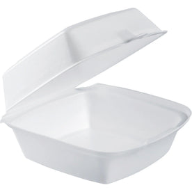 Dart 6’’ Foam Container with Hinged Lid - Disposable White Polystyrene - 125/Bag - Food Storage