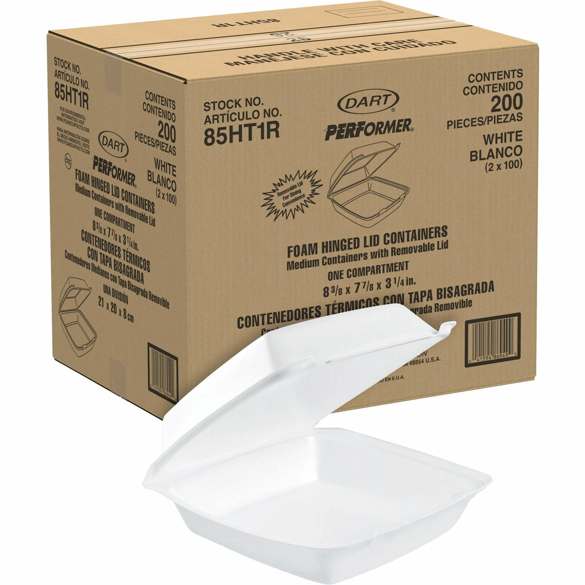 Dart 8-1/2’’ Single-Compartment Foam Containers - Body - 100/Pack - 2 / Carton - Food Storage