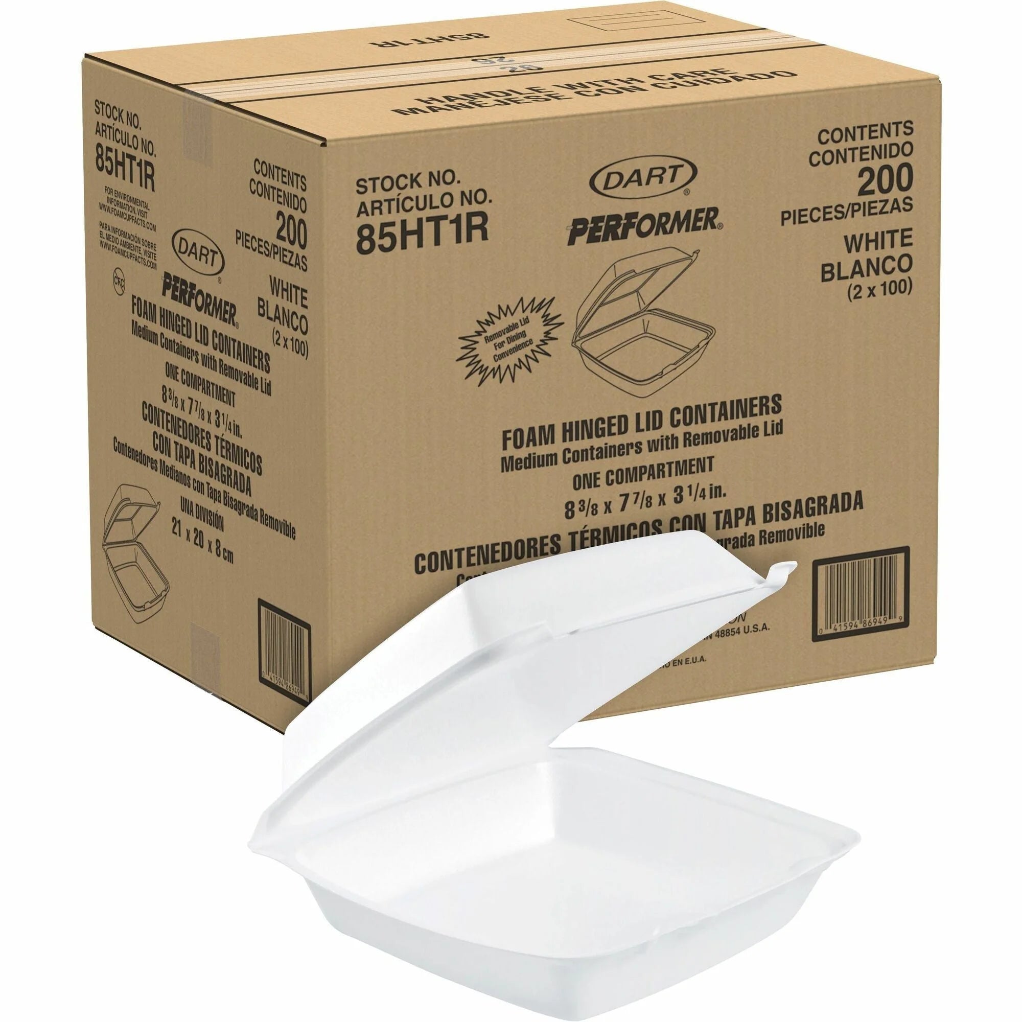 Dart 8-1/2’’ Single-Compartment Foam Containers - Body - 100/Pack - 2 / Carton - Food Storage