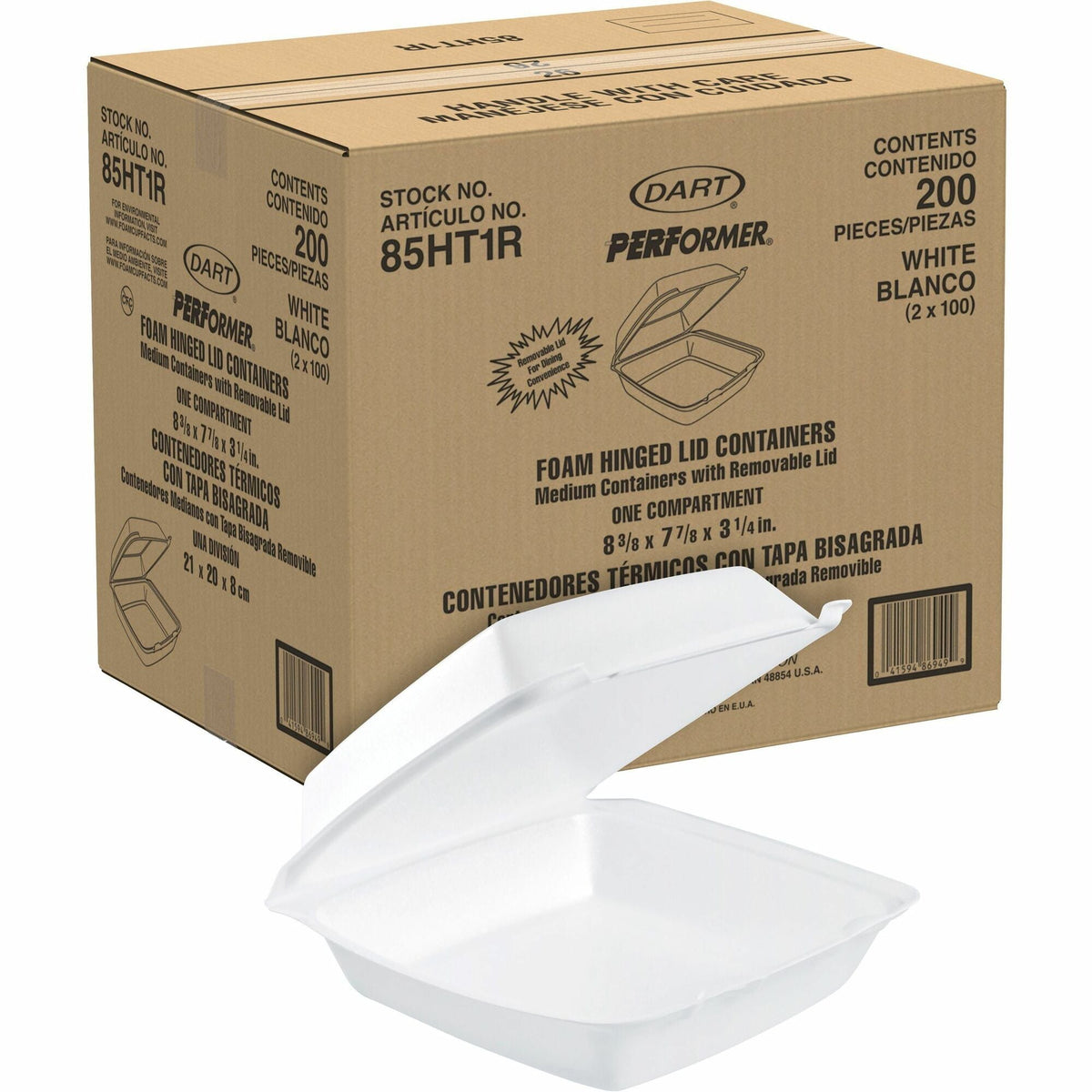 Dart 8-1/2’’ Single-Compartment Foam Containers - Body - 100/Pack - 2 / Carton - Food Storage