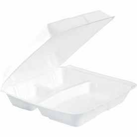 Dart 9-1/2’’ Triple-Compartment Foam Containers: Convenient 100-Pack 2 Cartons - Food Storage